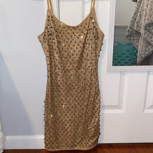 Fashion Nova Gold Bead Embellished Mini Dress
